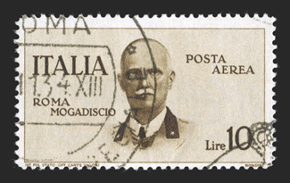 C73-78, 1934 1L-10L Rome to Mogadiscio Flight cplt., scarce used set, each with portion of Rome9.11.34 crowned datestamp, each with red RLS owners handstamp on reverse not
showing through, very fine set.