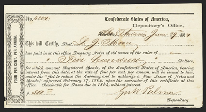 TX. San Antonio. $500. June 29, 1864. TX-82. Houston Type 2. No. 4804. Very Fine. Small piece out lower left small tear top center. From The Holger Dreher
Collection