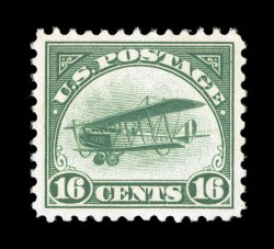 C2, 16c Green, exceptionally well centered and margined, bright color, o.g., n.h., extremely fine 2007 PSE certificate (XF 90 SMQ $260.00).