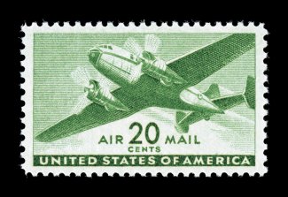 C29, 20c Bright green, precise centering within large margins, strong fresh color, o.g., n.h., extremely fine gem 2007 PSE certificate (Superb 98 SMQ $220.00).