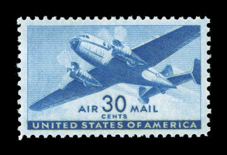 C30, 30c Blue, flawless centering within large margins, bright and fresh, o.g., n.h., extremely fine gem 2007 PSE certificate (Superb 98 SMQ $180.00).