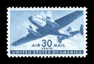 C30, 30c Blue, perfectly centered within large margins, bright and fresh, o.g., n.h., extremely fine gem 2007 PSE certificate (Superb 98 SMQ $180.00).