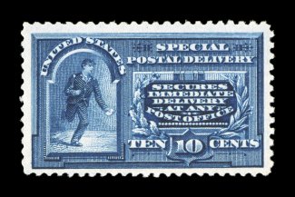 E4, 10c Blue, well centered within extra-large margins, strong rich color and a highly detailed impression, o.g., n.h., small natural internal gum wrinkle, otherwise very fine
2004 PSE certificate.