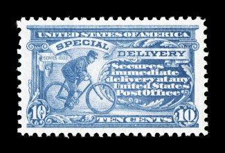 E11, 10c Ultramarine, exceedingly well centered within wide margins, fresh color on bright paper, pristine o.g., n.h., extremely fine 2007 PSE certificate (XF-Superb 95 SMQ
$270.00).