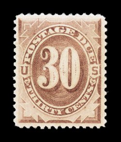 J6, 30c Brown, well centered within large margins, warm color, o.g., never hinged, very fine 1992 PF certificate.