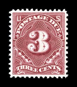 J40, 3c Deep claret, exceedingly well centered, strong rich color and a crisp impression, o.g., n.h., extremely fine.