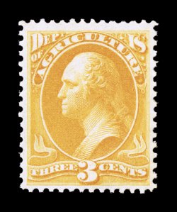 O3, 3c Agriculture, well centered within unusually large margins, bright color, pristine o.g., n.h., very fine.