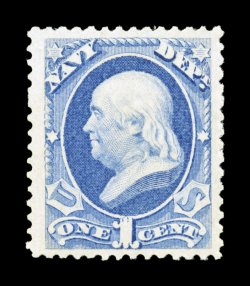 O35, 1c Navy, well centered within exceedingly large margins, fresh color on clean white paper, o.g., n.h., choice very fine 2001 PSE certificate.
