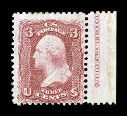 66, 3c Lake, right margin partial imprint single, rich characteristic color, part o.g., fine and scarce.