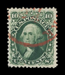 68, 10c Yellow green, pretty used single, with rich luxuriant color and a highly detailed impression, excellent centering within uncharacteristically large margins, bright red
c.d.s. cancel, extremely fine 1999 PF certificate.