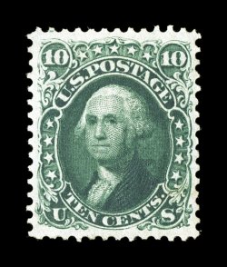 68a, 10c Dark green, an outstanding mint example of this scarce and difficult stamp, featuring a remarkable overall brilliance few other stamps enjoy, with deep luxuriant color
in the Dark green shade and an especially intense impression on fres