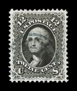 69, 12c Black, an especially attractive used example, remarkably well centered within uncommonly large margins, deep color and an especially intense impression on pristine white
paper, very light blue target cancel, extremely fine a lovely used