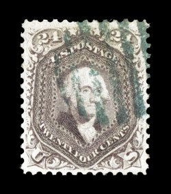 70, 24c Red lilac, an attractive used example, very well centered within uncommonly large margins, sumptuously rich color and a well incised impression, neatly struck blue grid
cancel, extremely fine and choice 2005 PSE certificate.