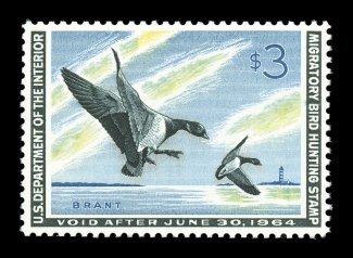 RW30, 1963 $3.00 Multicolored, exceedingly well centered, wonderfully bright and fresh, o.g., n.h., extremely fine 2004 PSE certificate (XF-Superb 95 SMQ
$200.00).