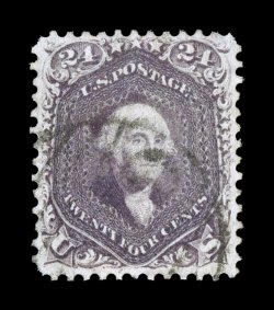 70c, 24c Violet on thin paper, an exceptional used example of this very scarce stamp, possessing far better centering within much larger margins than normally found, lovely rich
Violet color and a crisp detailed impression, lightly cancelled, ex