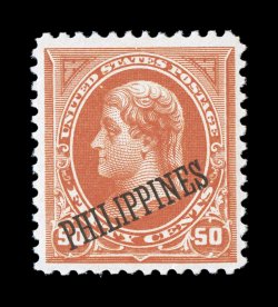 219, 50c Orange, a remarkably bright and choice mint single, gorgeous color and a crisp detailed impression on fresh white paper, unusually well centered and margined, pristine
o.g., n.h., extremely fine 1987 PF certificate.
