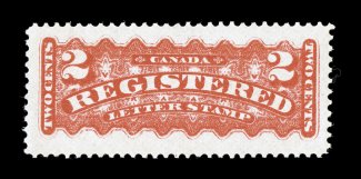 F1a, 1875 2c Vermilion registration stamp, a fantastic mint single in the most remarkable quality imaginable, incredibly fresh and bright, with eye-arresting vibrant color and
impression on immaculate paper, extraordinarily well centered within