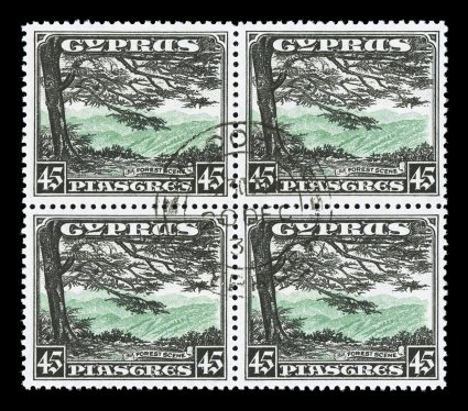 125-35, 1934 14Pi-45Pi King George V Pictorials cplt. in handsome used blocks of four, nearly all with attractive central c.d.s. or registry ovals in the center of the block,
very fine-extremely fine (S.G. 133-43 £440+).