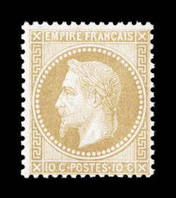 32, 1867 10c Brown on yellowish, Ty. II by Yvert with large periods in the bottom value tablet, fresh mint example, fresh color, quite well centered, o.g., never hinged, very
fine signed R. Calves (Yvert 28B for hinged Ç320).