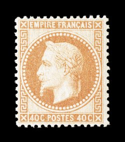 35a, 1868 40c Orange on yellowish, gem mint single, possessing outstanding centering with full even perforations, all well clear of the design, brilliant color on fresh bright
paper, pristine o.g., never hinged, extremely fine and exceedingly ch