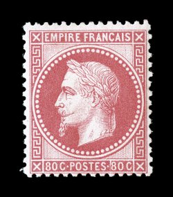 36, 1868 80c Rose on pinkish, fresh mint single with brilliant color and sharp impression on bright paper, well centered, full o.g., lightly hinged, very fine and choice signed
Roumet (Yvert 32 Ç1,300).