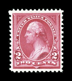 249, 2c Carmine lake, Ty. I, an especially attractive example of this elusive stamp, being exceedingly bright and fresh, with rich vibrant color and a superbly detailed
impression on pristine white paper, wonderfully well centered within large m