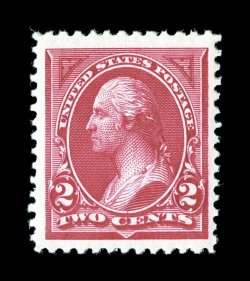 249, 2c Carmine lake, Ty. I, well centered within huge margins which are rarely associated with this stamp, rich vibrant color and a strong impression on fresh white paper,
pristine o.g., n.h., choice very fine 2000 PF certificate.