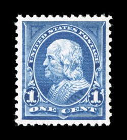264, 1c Blue, extraordinarily well centered within large margins, rich luxuriant color and a deeply etched impression on bright white paper, o.g., n.h., extremely fine 2002 PF
certificate and a 2006 PSE certificate (XF-Superb 95 SMQ $340.00).