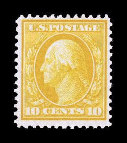 364, 10c Yellow on bluish paper, brilliant color, nicely centered, o.g., lightly hinged, very fine photocopy of a 1978 PF certificate for a block of four, this being the top
left stamp.