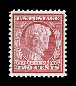 369, 2c Lincoln on bluish paper, exceptionally well centered and margined, strong fresh color, o.g., l.h., extremely fine 2005 PF certificate.