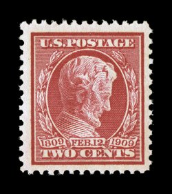 369, 2c Lincoln on bluish paper, deep color and impression, well centered amid uncharacteristically large margins, o.g., n.h., choice very fine photocopy of a 1998 PF
certificate for a block of four, this being the top left stamp.