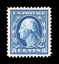 378, 5c Blue, exceedingly well centered within very wide margins, strong color, o.g., n.h., extremely fine 1999 PF certificate and a 2006 PSE certificate (XF 90 SMQ
$255.00).