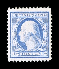 382, 15c Pale ultramarine, extraordinarily well centered within tall margins, marvelously bright and fresh, o.g., lightly hinged, extremely fine 1999 PSE
certificate.