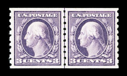 394, 3c Deep violet coil, perf. 8 12 vert., guide line pair, excellent centering within wide margins, lovely fresh color, o.g., just a faint trace of hinging, extremely fine
1979 PF certificate.
