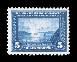 399, 5c Panama-Pacific, especially well centered within large margins, intensely rich color and impression on bright white paper, o.g., n.h., extremely fine 2000 PF
certificate.