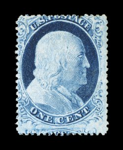 23, 1c Blue, Ty. IV, deeply rich color and a strong detailed impression, typical centering for this rare type, full original gum, single pulled perforation at top, nearly fine a
presentable example of this rarely offered mint stamp 1994 PF cer