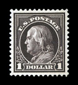 423, $1.00 Violet brown, marvelously well centered within large margins, strong rich color and impression, o.g., lightly hinged, faint corner crease, otherwise extremely fine
clear 2000 PF certificate.