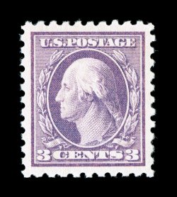 426, 3c Reddish violet, a magnificent mint example in the finest attainable quality, being absolutely perfectly centered amid extraordinarily large margins, brilliantly fresh
color in the distinctive Reddish violet shade, clean impression on imm