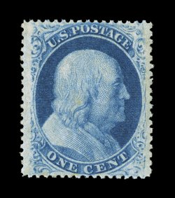 24, 1c Blue, Ty. V, well centered within exceptionally wide margins, rich color and a strong impression, pristine o.g., never hinged, extremely fine 1998 PF
certificate.