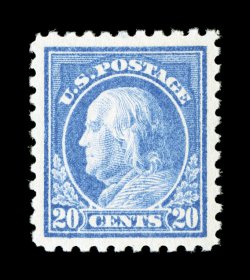 438, 20c Ultramarine, well centered within extravagantly large margins, beautiful fresh color on crisp white paper, o.g., barest trace of hinging (if any), extremely fine 1989
PF certificate (never hinged by omission).