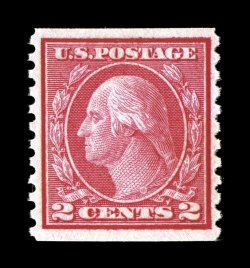 454, 2c Red rotary coil, Ty. II, perf. 10 vert., gem mint single, impeccably well centered, rich vibrant color and a strong detailed impression, pristine o.g., n.h., extremely
fine 1986 PF certificate.