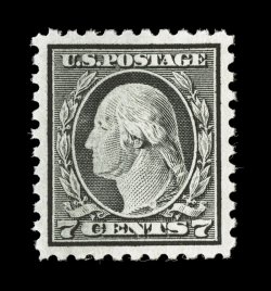 469, 7c Black, unusually well centered within large margins, strong color and impression, o.g., n.h., tiny natural inclusion, extremely fine 2007 PSE certificate (XF 90 SMQ
$900.00).