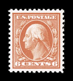 506, 6c Red orange, gorgeous mint single, with dazzling bright color and a deeply etched impression, marvelously well centered within large margins, unblemished o.g., n.h., an
extremely fine gem 2001 PF certificate and a 2006 PSE certificate (X