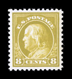 508, 8c Olive bister, uncharacteristically large and beautifully balanced margins all around, bright color, pristine o.g., n.h., extremely fine a particularly handsome example
2006 PSE certificate (XF-Superb 95 SMQ $330.00).