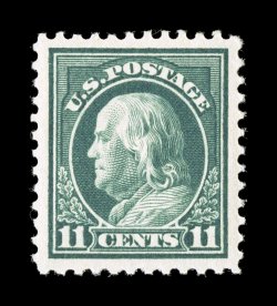 511, 11c Light green, a most impressive mint single, featuring lavishly large margins all around and being remarkably well centered within them, sumptuously rich color and a
well defined impression, o.g., n.h., extremely fine a striking large-m