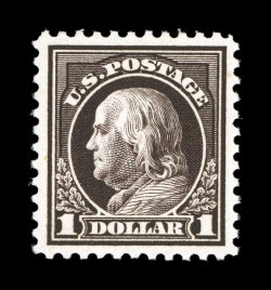 518 var., $1.00 Violet black, a premium quality mint example of this under-rated and distinctive shade variety, which was for a long time listed in Scott as 518a, remarkably
well centered within extravagantly large margins, deep violet black co