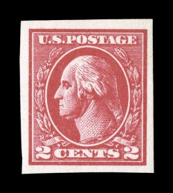 534B, 2c Carmine offset imperforate, Ty. VII, large margins all around, brilliantly fresh color and paper, o.g., lightly hinged, an extremely fine example of this scarce stamp
encapsulated PSE certificate (XF 90 SMQ $2,250.00).