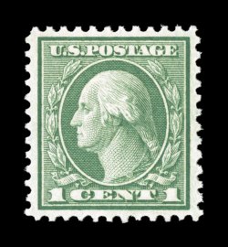 545, 1c Green coil waste, perf. 11, outstanding centering within unusually wide margins, exceedingly bright and fresh, o.g., n.h., extremely fine actually a very scarce stamp in
this premium never hinged condition 1999 PF certificate and a 200