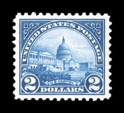 572, $2.00 Deep blue, excellent centering within very large margins, deep intense color and impression on brilliantly white paper, o.g., very lightly hinged, extremely fine 2007
PSE certificate (XF-Superb 95 SMQ $200.00).