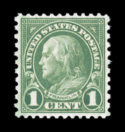 578, 1c Green coil waste, uncharacteristically well centered and margined, brilliantly rich color, o.g., n.h., extremely fine 2004 PSE certificate.